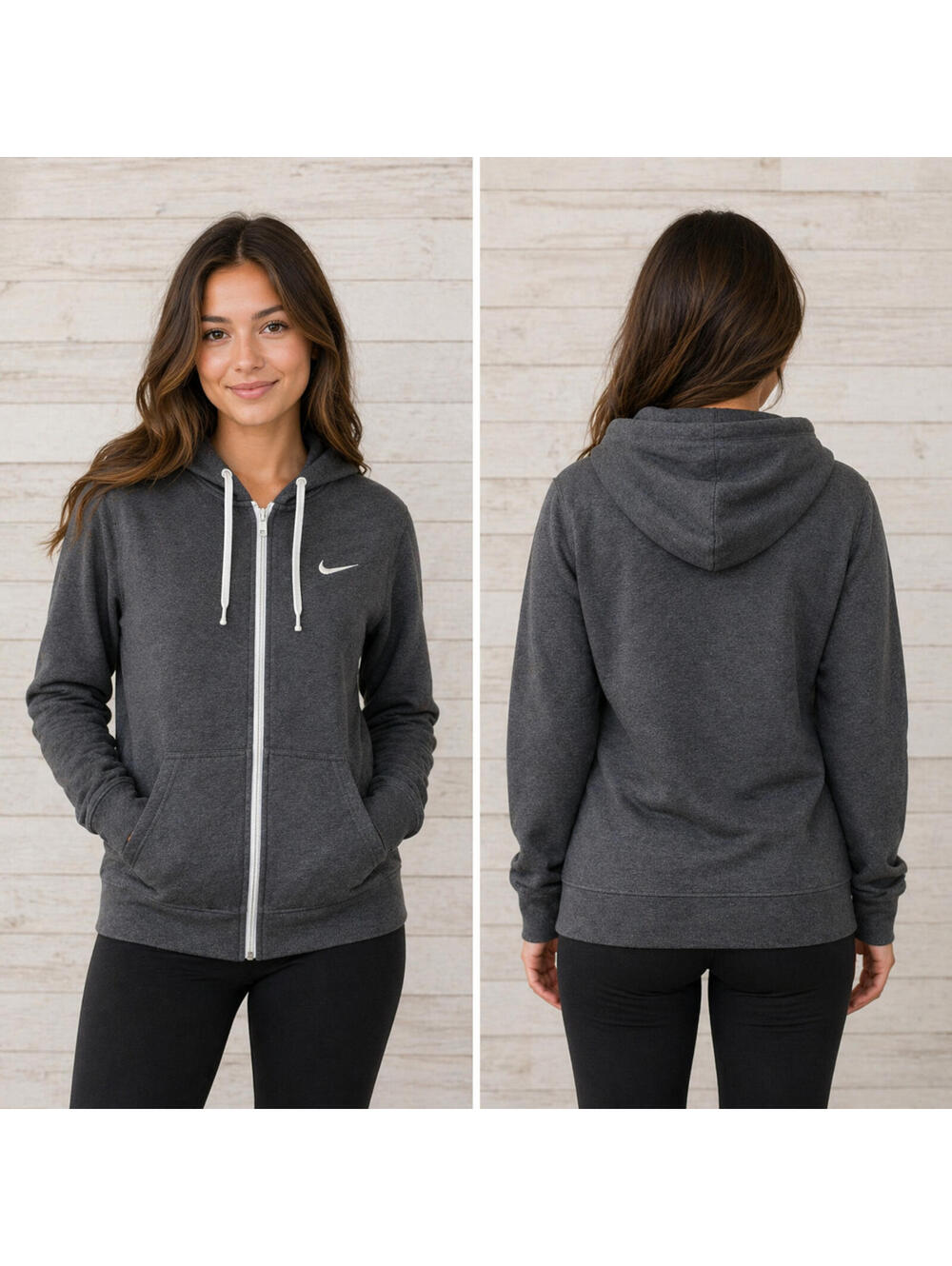 Nike Hoodie Womens XL Gray Full Zip Sweatshirt Athletic Swoosh Comfort Casual